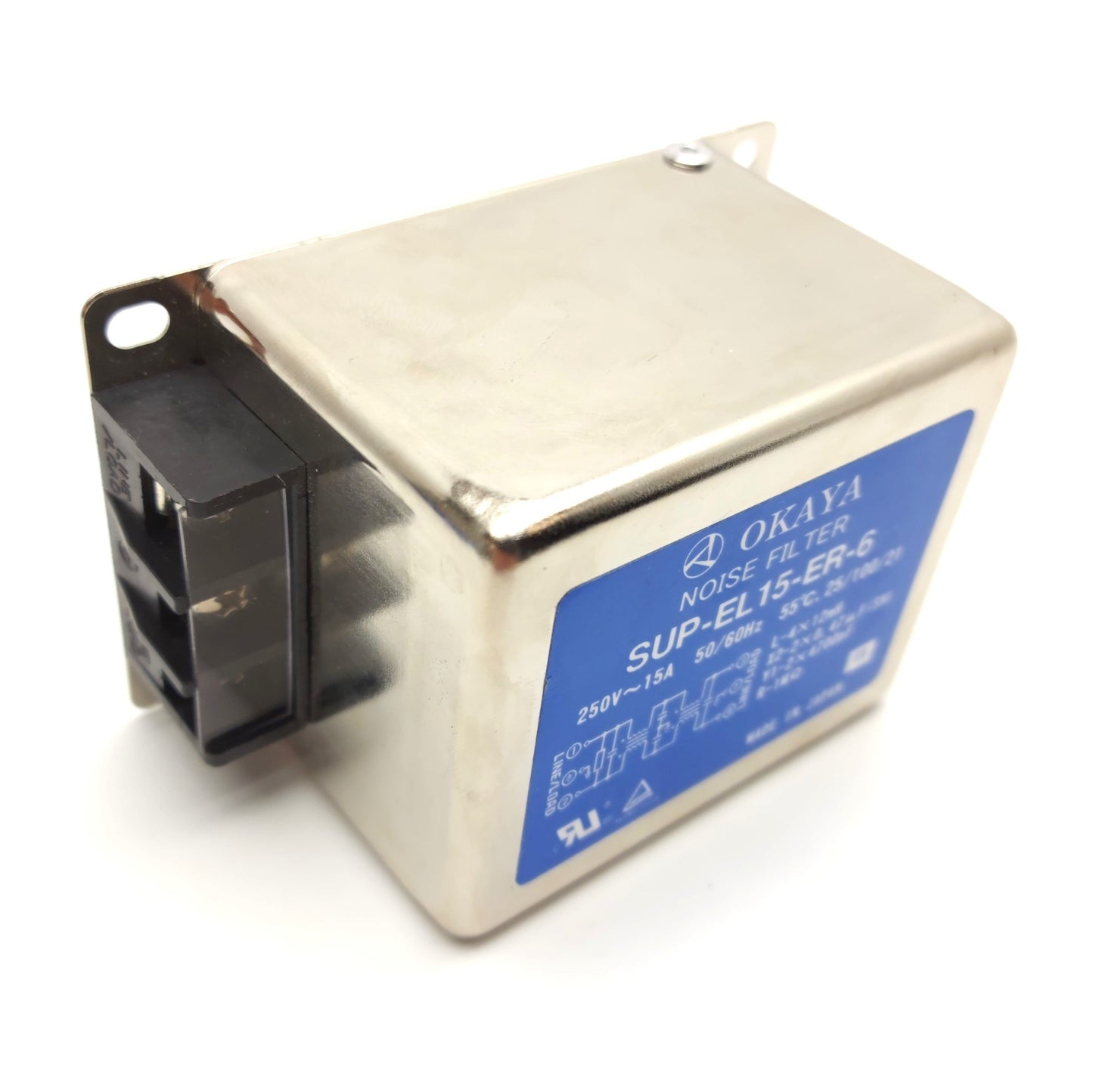 Used OKAYA SUP-EL15-ER-6 AC Power Line Noise Filter, EMI, 250VAC 15A