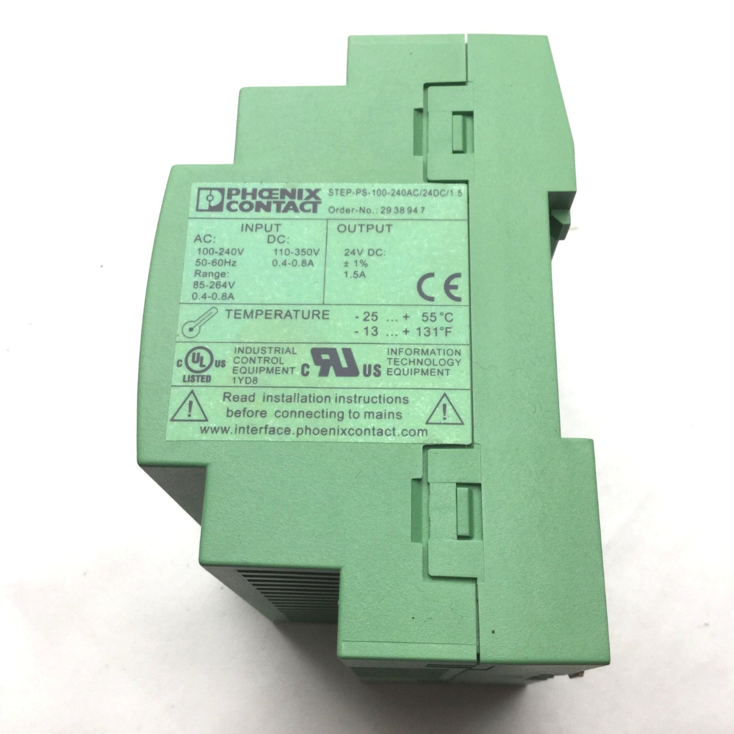 Used Phoenix STEP-PS-100-240AC/24DC/1.5 DIN Rail Power Supply 24VDC 1.5A Out 36W