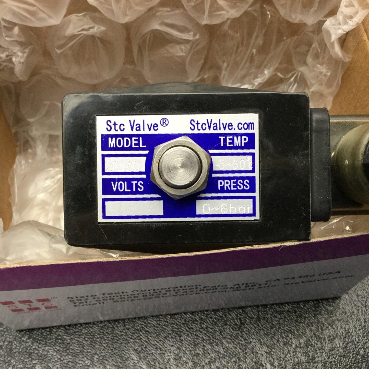 New STC 2PO160-1/2-3-D 2-Way Plastic Solenoid Valve 1/2" NPT, 110VAC, 0-90PSI, Nylon