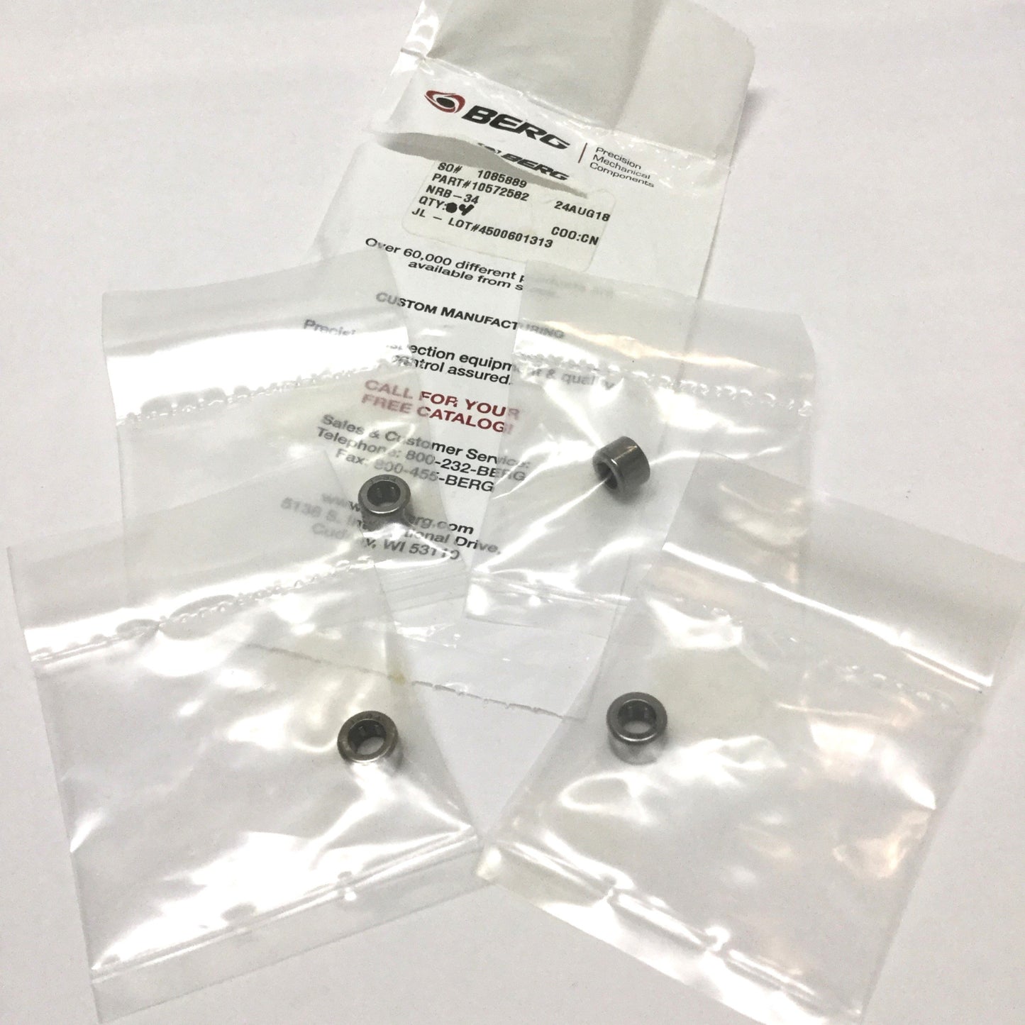 New Lot of 4 W.M. Berg NRB-34 Dyna-Speed Needle Roller Bearings 3/16" Bore 11/32" OD