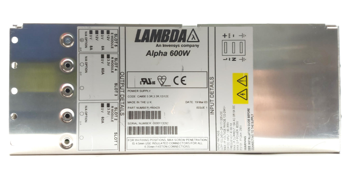 Used LAMBDA H60429 DC Power Supply Out 2x 3.8V 52A 2x 15V In 100-230VAC 177-326VDC