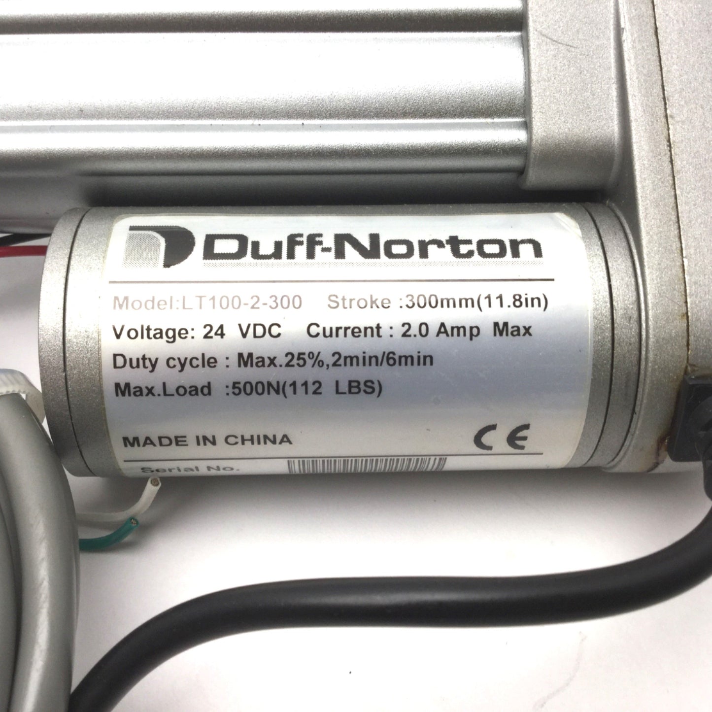 Used Duff Norton LT100-2-300 Linear Actuator Stroke: 11-13/16", Rated Load: 112lbs
