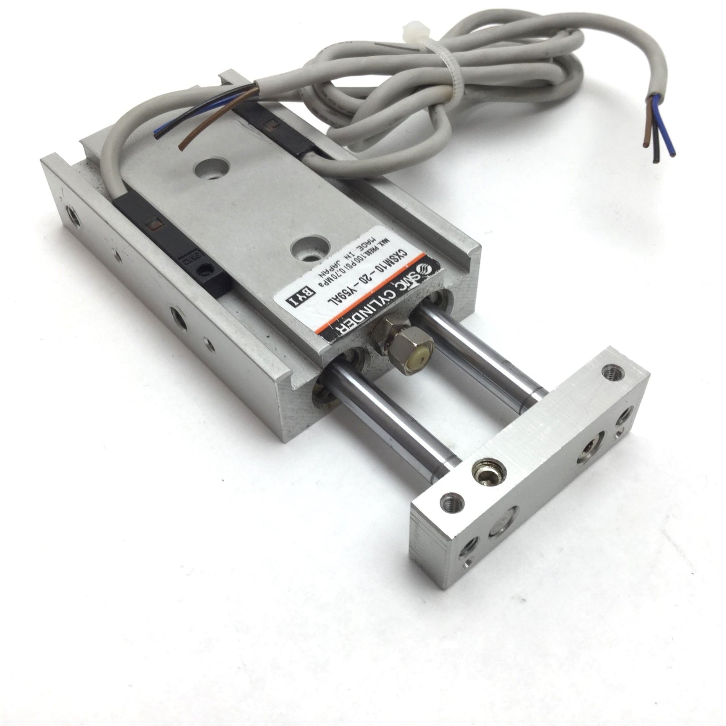 Used SMC CXSM10-20-Y59AL Dual Rod Cylinder, Bore: 10mm, Stroke: 20mm, With 2x Sensors