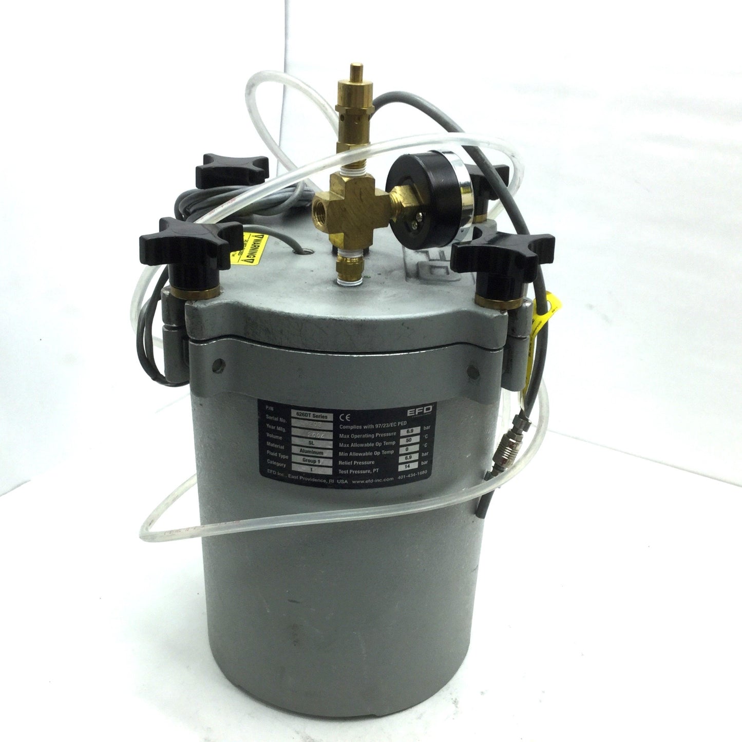 Used Nordson 626DTL-FS High Pressure Fluid Reservoir Aluminum Tank 5L, Gauge