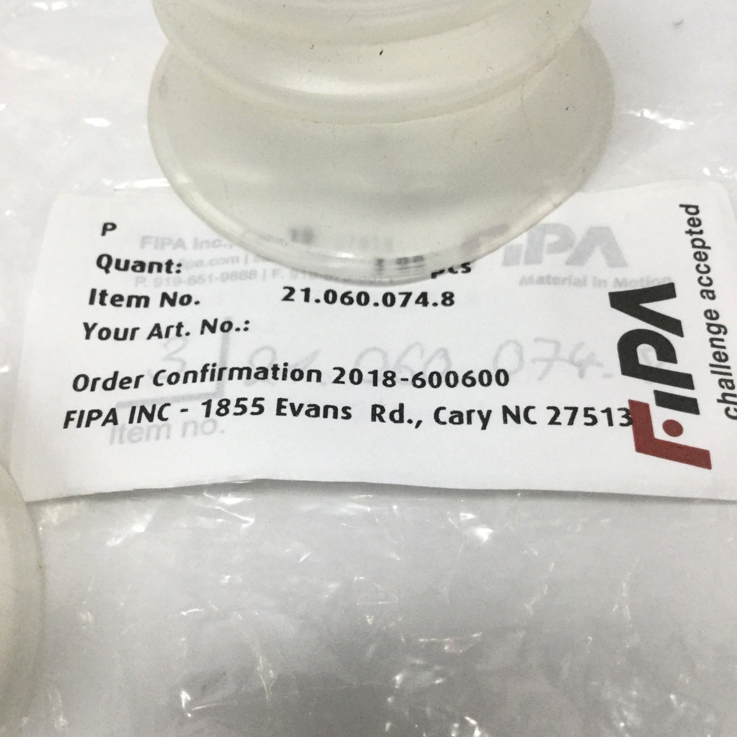 New – Open box Lot of 3 FIPA 21.060.074 Silicone Bellows Vacuum Suction Cups Ø60mm, 12mm Stroke