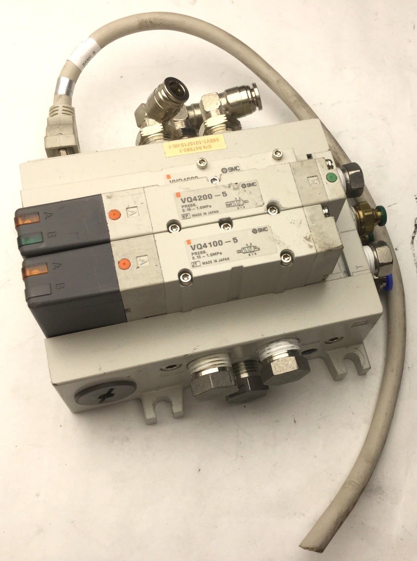 Used Bank of 2 SMC VQ4200-5 & VQ4100-5 Solenoid Valve, 2-Position 5-Port, 24VDC