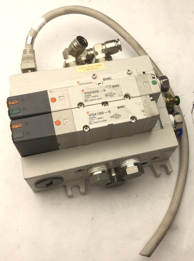 Used Bank of 2 SMC VQ4200-5 & VQ4100-5 Solenoid Valve, 2-Position 5-Port, 24VDC