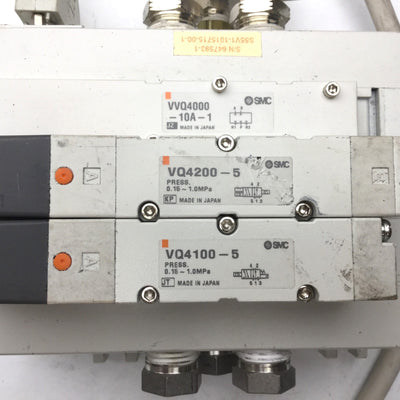 Used Bank of 2 SMC VQ4200-5 & VQ4100-5 Solenoid Valve, 2-Position 5-Port, 24VDC