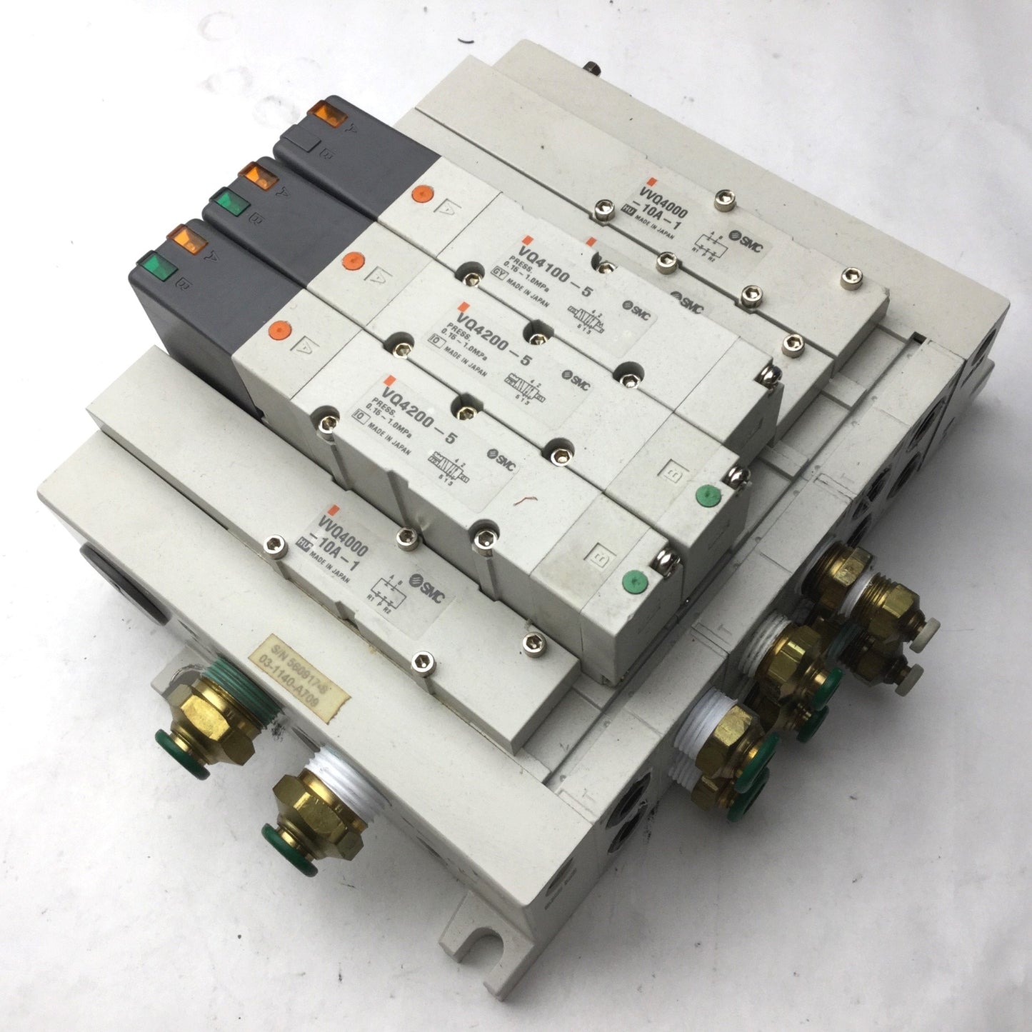 Used Bank of 3 SMC 2x VQ4200-5 & 1x VQ4100-5 Solenoid Valve, 2-Position 5-Port, 24VDC