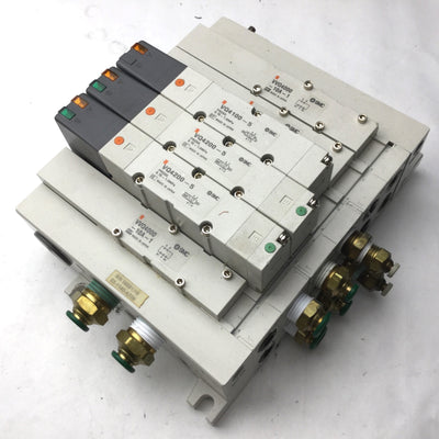 Used Bank of 3 SMC 2x VQ4200-5 & 1x VQ4100-5 Solenoid Valve, 2-Position 5-Port, 24VDC