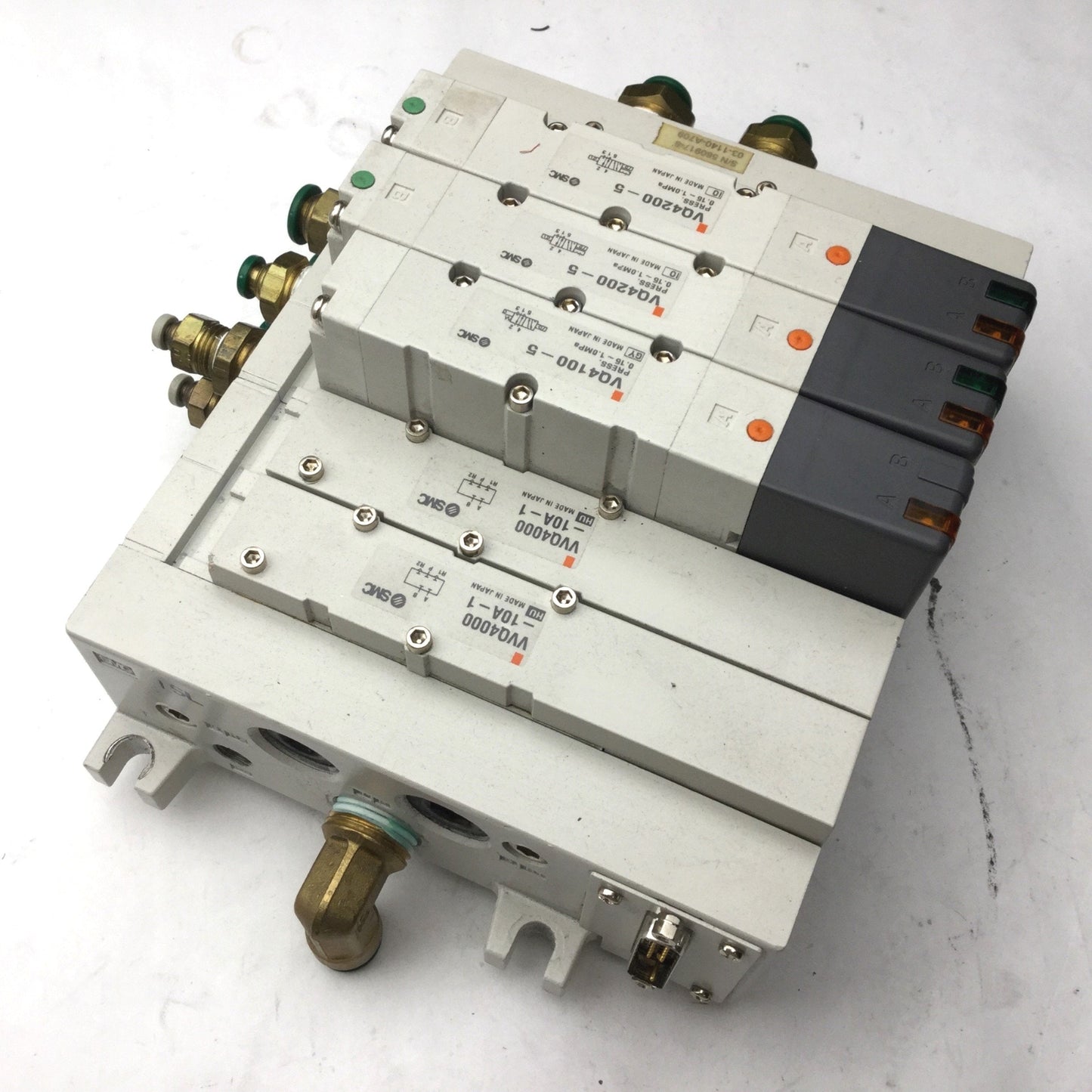 Used Bank of 3 SMC 2x VQ4200-5 & 1x VQ4100-5 Solenoid Valve, 2-Position 5-Port, 24VDC