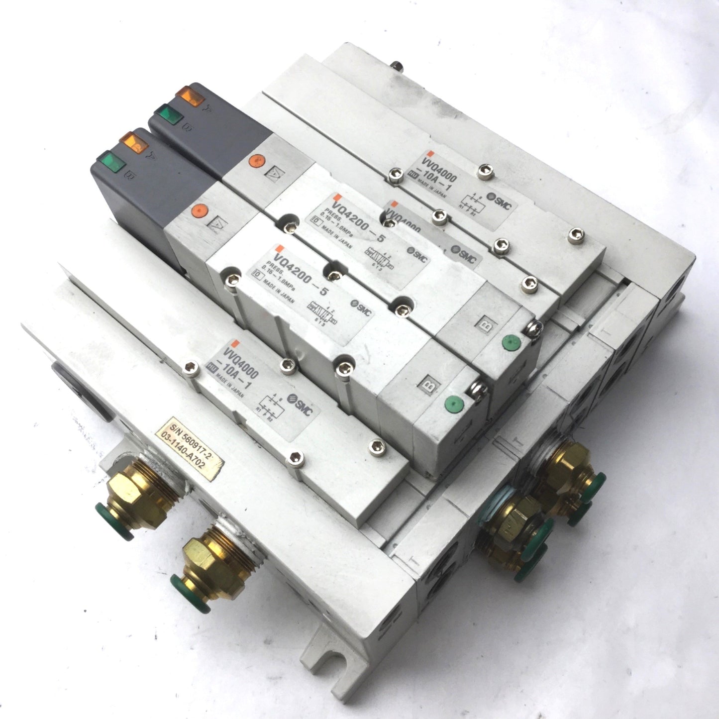 Used Bank of 2 SMC VQ4200-5 Solenoid Valve, 0.15-1.0MPa, 2-Position 5-Port, 24VDC