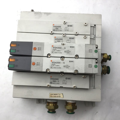 Used Bank of 2 SMC VQ4200-5 Solenoid Valve, 0.15-1.0MPa, 2-Position 5-Port, 24VDC