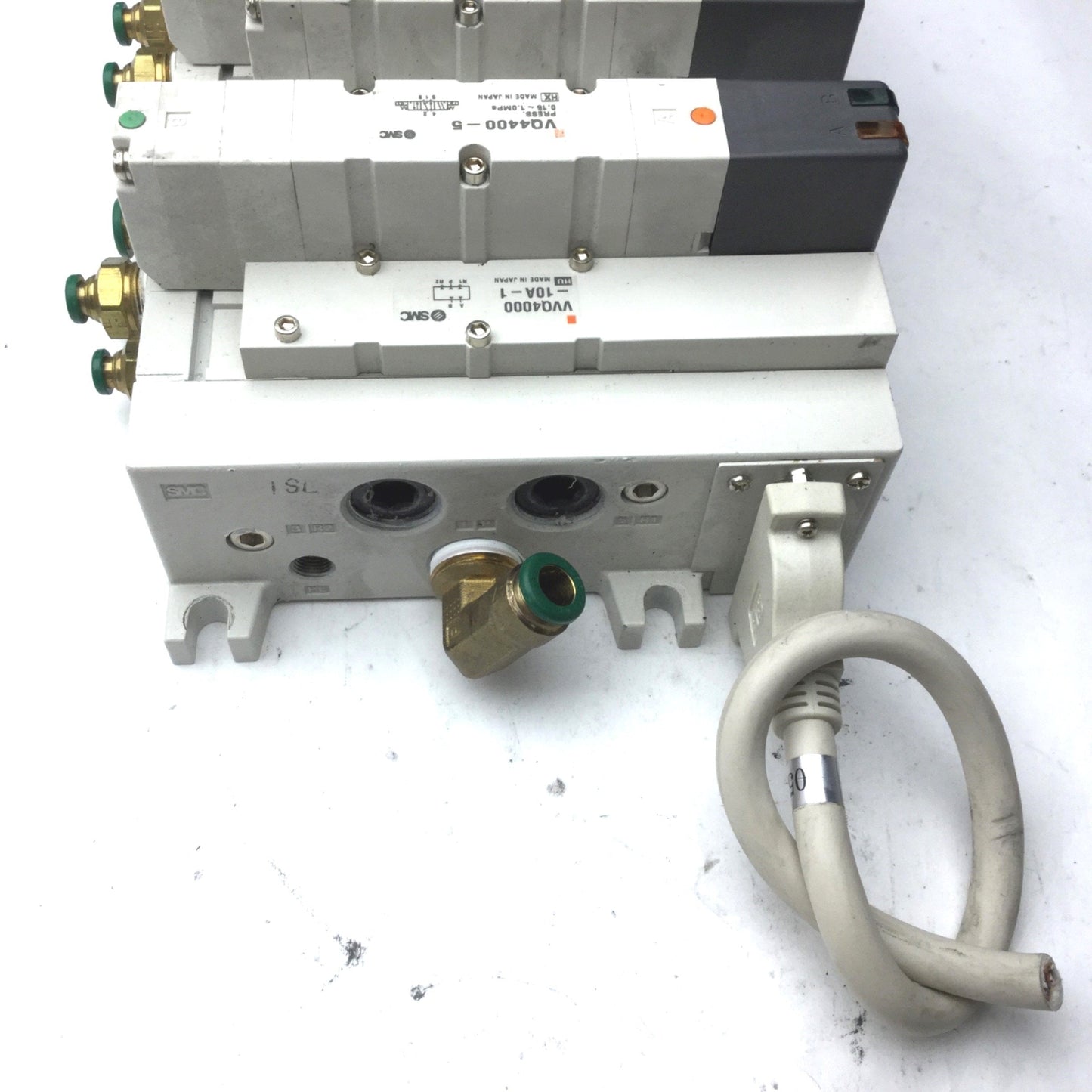 Used Bank of 5 SMC 1x VQ4100-5, 2x VQ4200-5, 1x VQ4300-5, 1x VQ4400-5 Solenoid Valves
