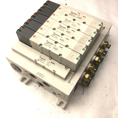 Used Bank of 5 SMC VQ4200-5 Solenoid Valve, 24VDC, 2-Position 5-Port, 0.15-1.0MPa