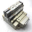 Used Bank of 3 SMC Solenoid Valves, 3x SV2300-5FU, 3-Pos 5-Way, Center Closed