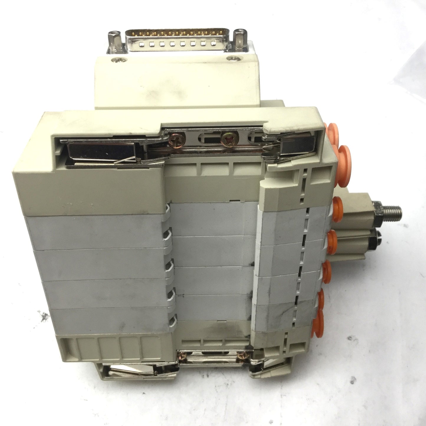 Used Bank of 3 SMC Solenoid Valves, 3x SV2300-5FU, 3-Pos 5-Way, Center Closed