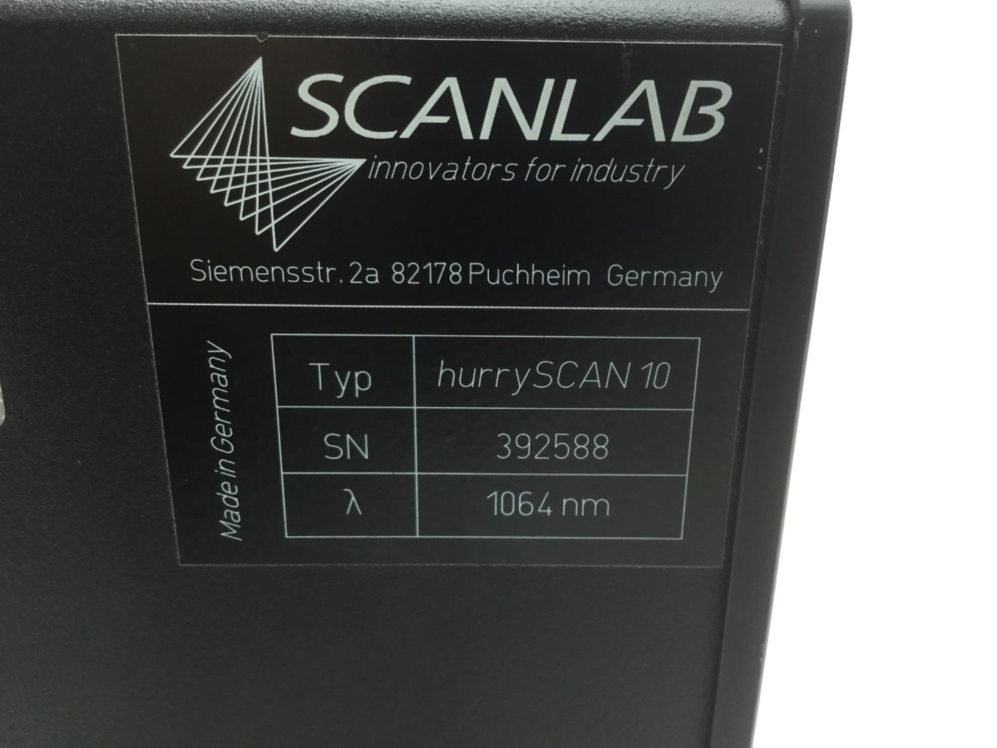 Used Scanlab HurryScan 10 Laser ScanHead With 1064nm Linos F-Theta-Ronar Lens F=163mm