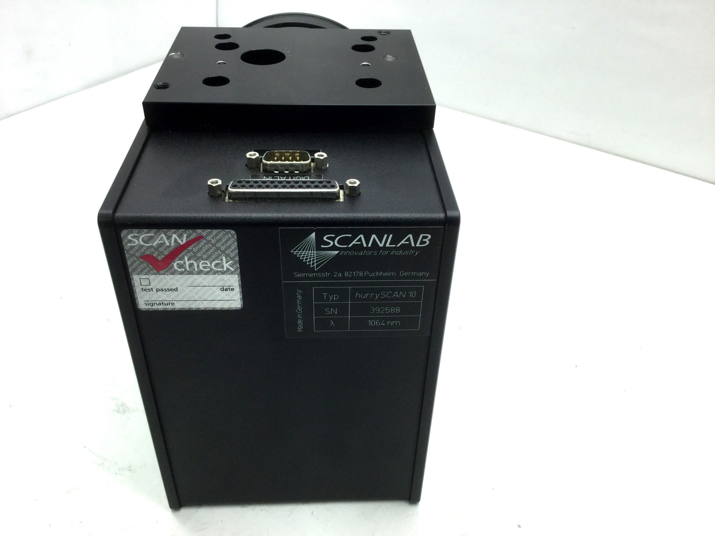 Used Scanlab HurryScan 10 Laser ScanHead With 1064nm Linos F-Theta-Ronar Lens F=163mm