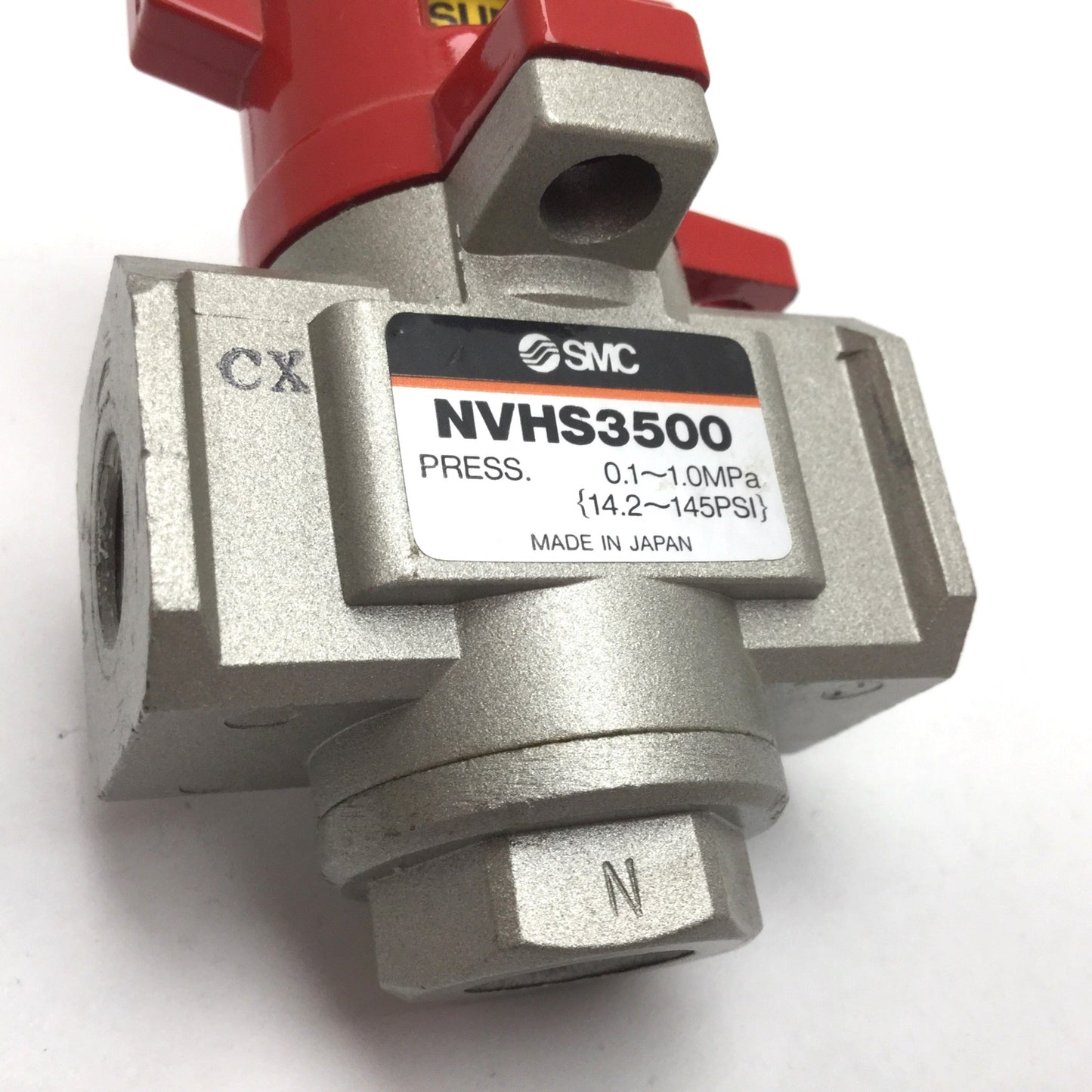 Used SMC NVHS3500 Pneumatic Lock-Out Valve, Ports: 1/4" NPT, Pressure: 14.2-145psi