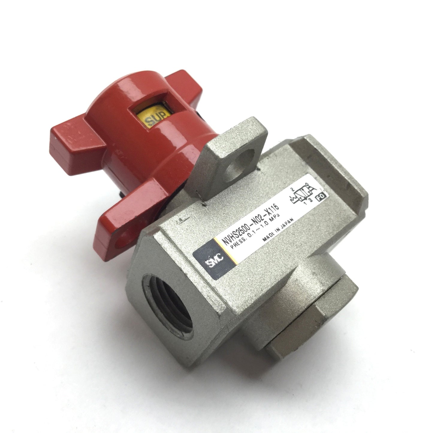 Used SMC NVHS2500-N02-X116 Pneumatic Lock-Out Valve, 1/4" NPT 1/8" NPT, 0.1-1.0MPa
