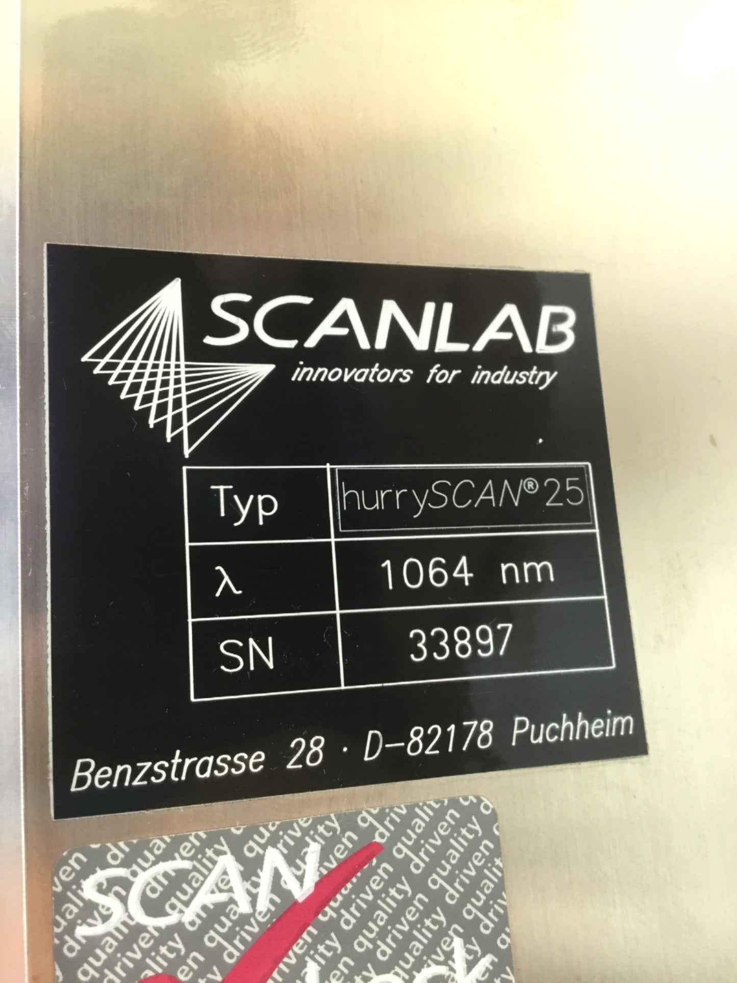 Used Scanlab HurryScan 25 Laser ScanHead With Sill Optics 1064nm Lens F=163mm