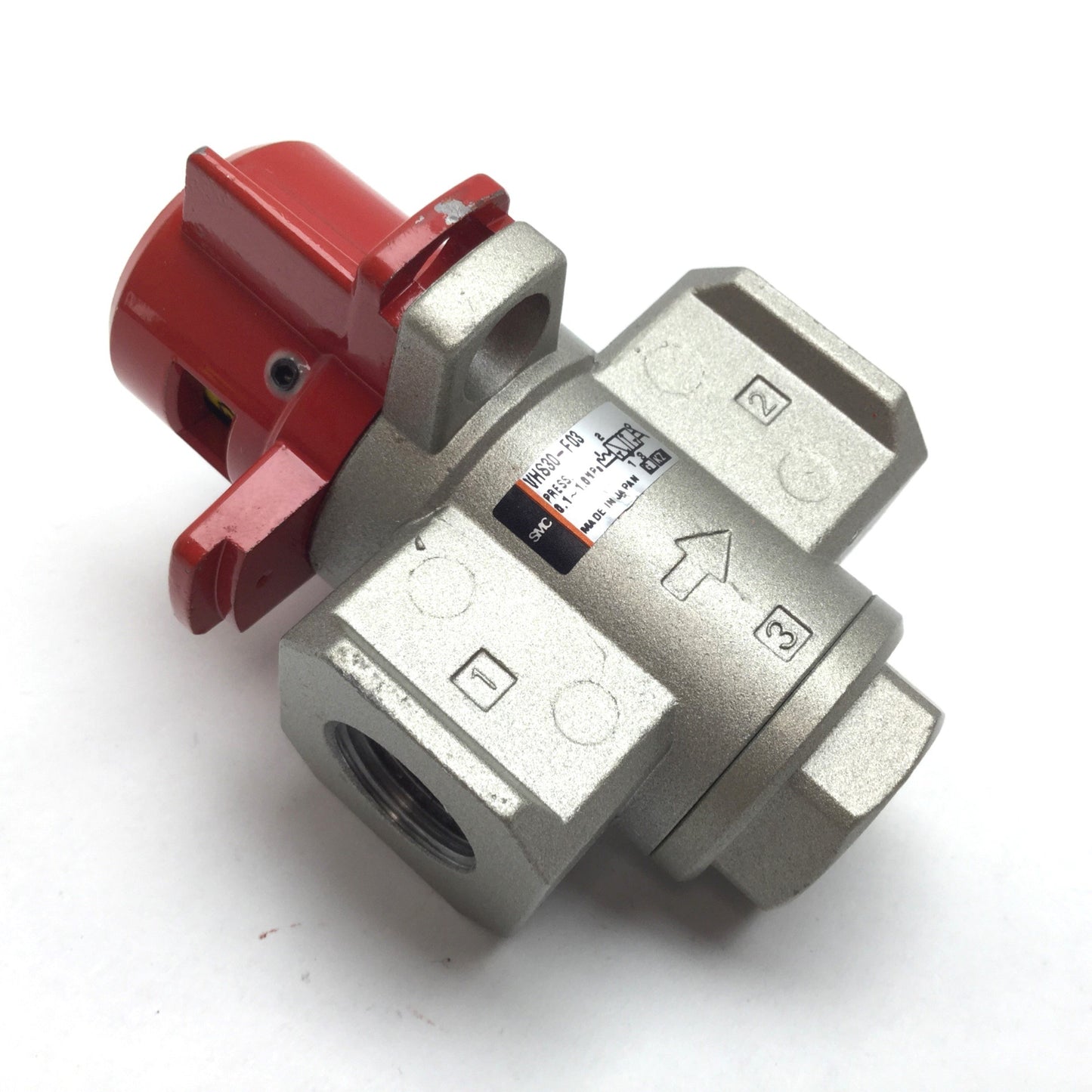 Used SMC VHS30-F03 Pneumatic Lock-Out Valve, Ports: 3/8" NPT 1/4" NPT, 0.1-1.0MPa