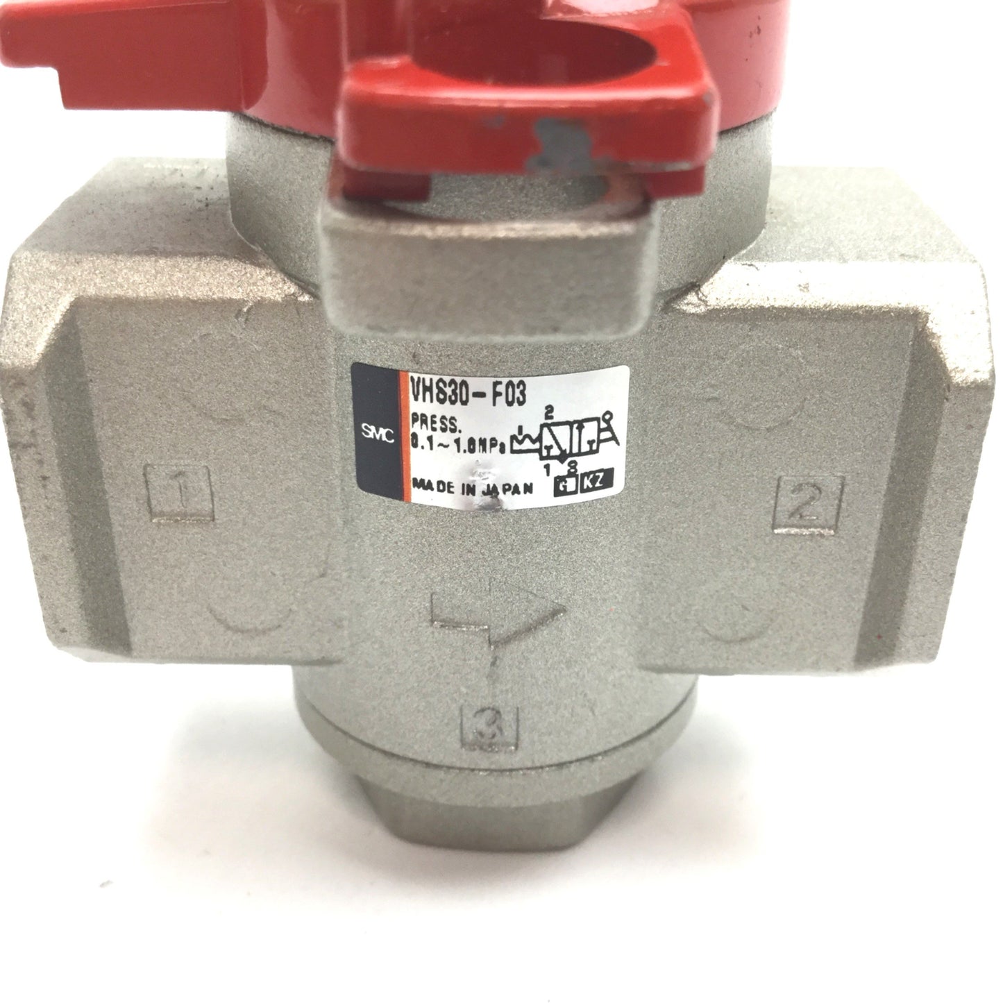 Used SMC VHS30-F03 Pneumatic Lock-Out Valve, Ports: 3/8" NPT 1/4" NPT, 0.1-1.0MPa
