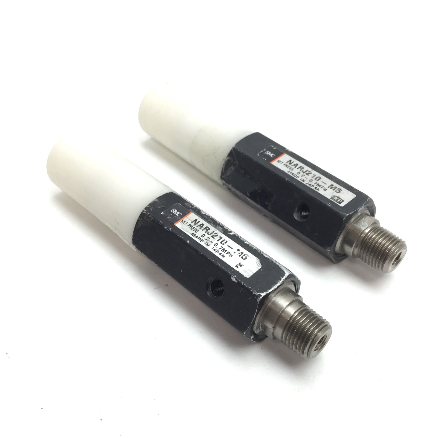 Used Lot of 2 SMC NARJ210-M5 Miniature Regulator, Set Pressure: 0.2-0.7MPa, M5x0.8
