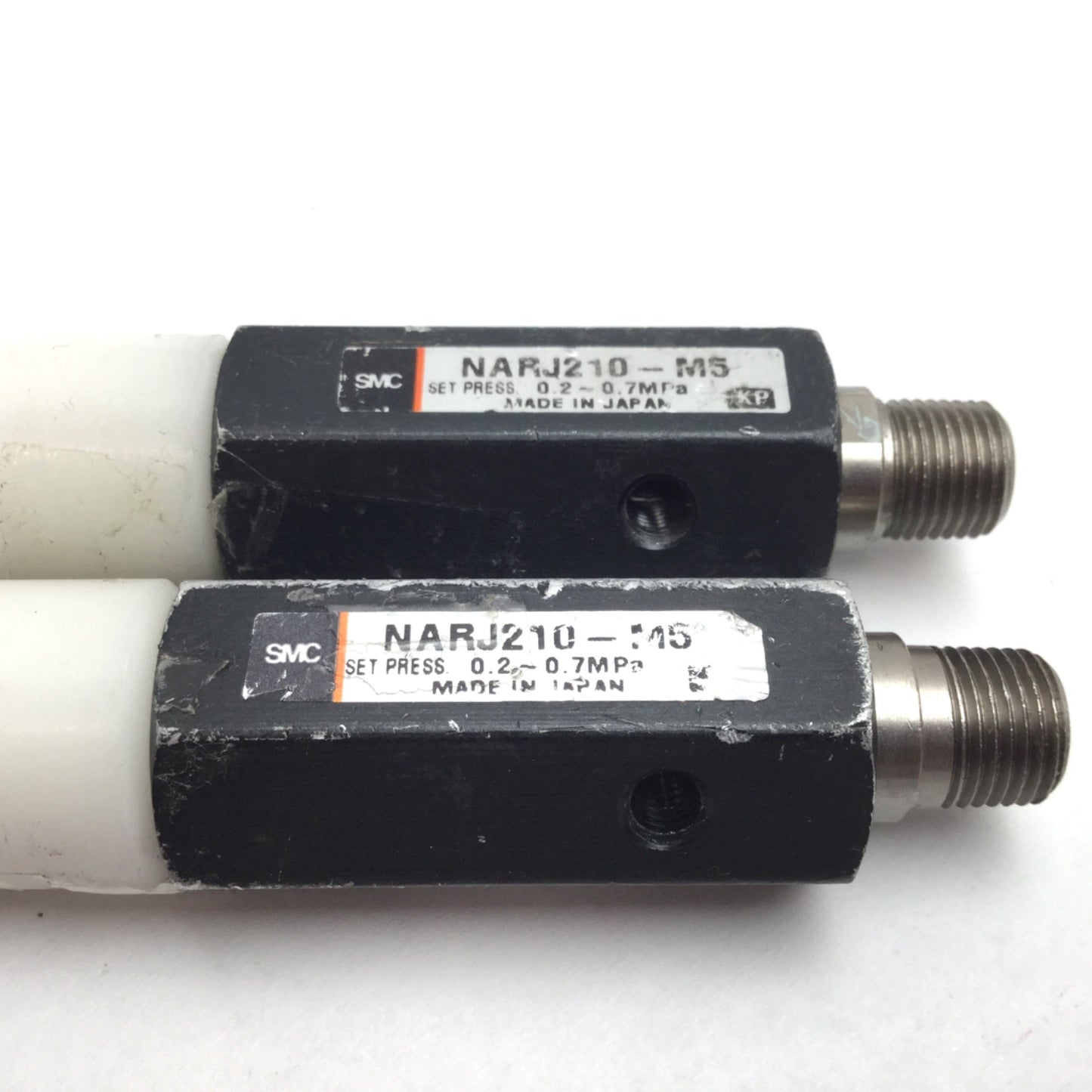 Used Lot of 2 SMC NARJ210-M5 Miniature Regulator, Set Pressure: 0.2-0.7MPa, M5x0.8