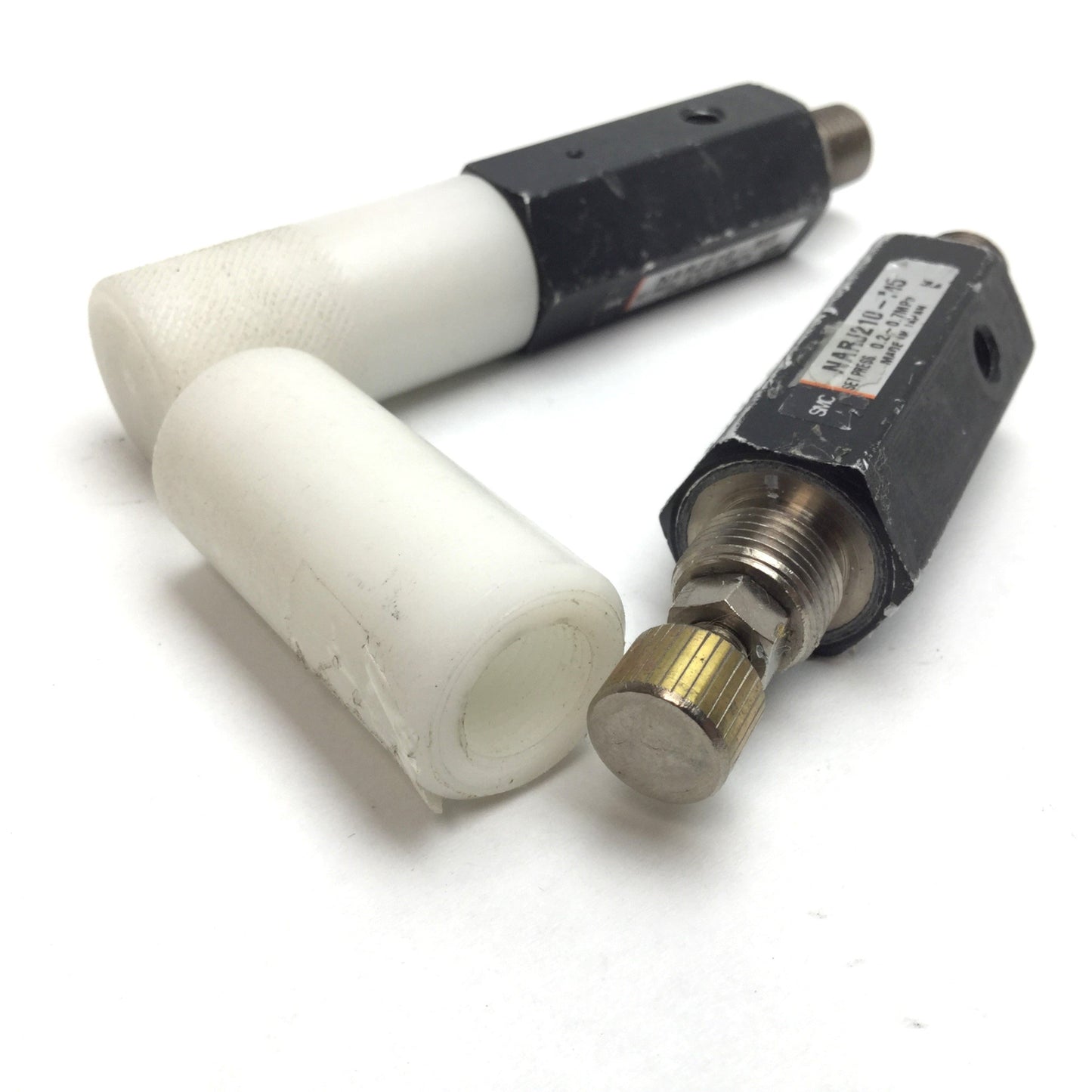 Used Lot of 2 SMC NARJ210-M5 Miniature Regulator, Set Pressure: 0.2-0.7MPa, M5x0.8