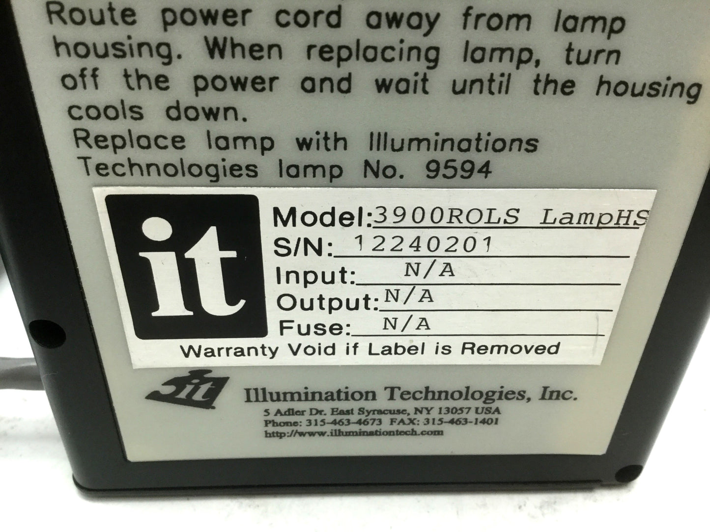 Used Illumination Technologies 3900Rols Lamp Replaces Olympus U-LH100L-3