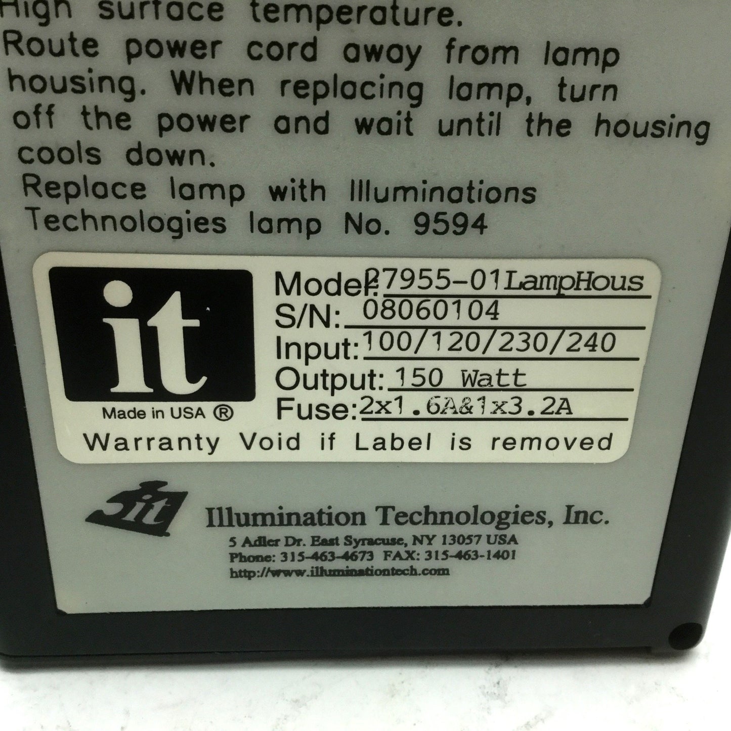 Used Illumination Technologies 27955-01 Lamp Replaces Olympus U-LH100L-3, Watt 150