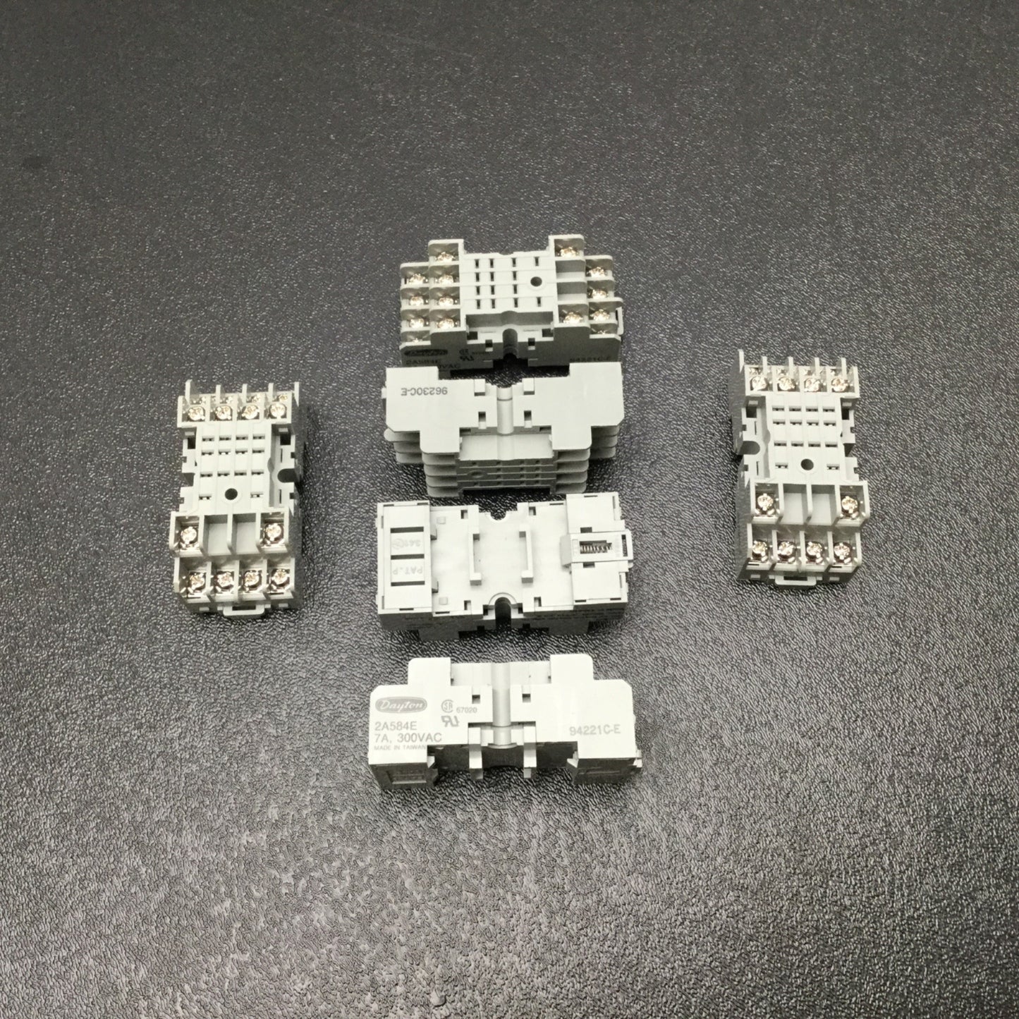 Used Lot Of 6 Dayton 2A584E Relay Socket Square Elevator 14-Pin, Rating: 7A @ 300VAC