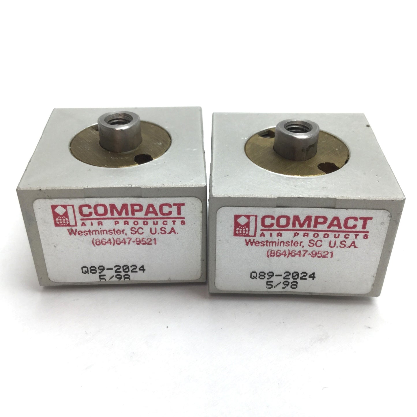 Used Lot of 2 Compact Q89-2024 Pneumatic Cylinder, Bore: 3/4", Stroke: 1/8", 10-32