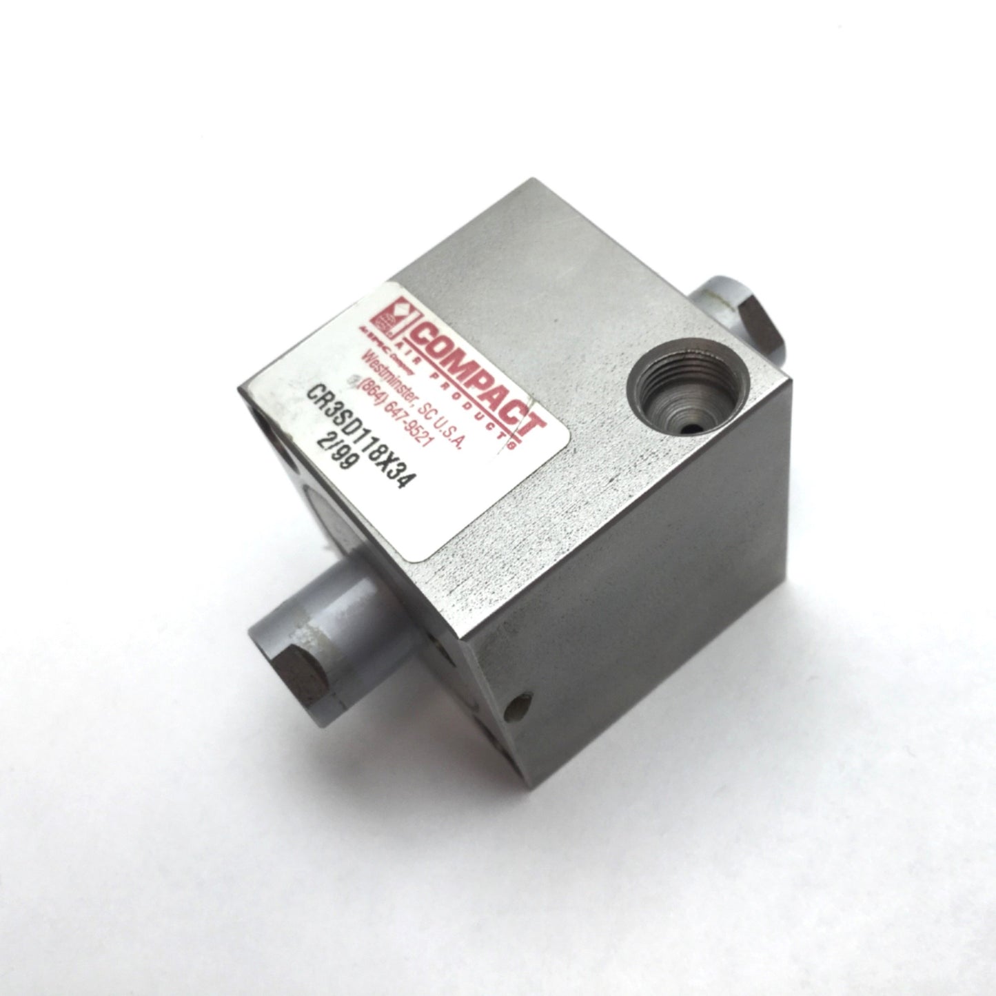 Used Compact CR3SD118X34 Double Rod End Cylinder, Bore 1-1/8", Stroke 3/4", 1/8" NPT