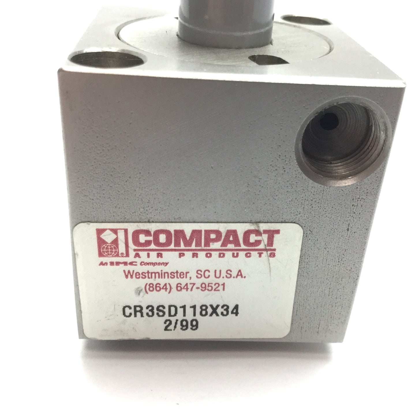 Used Compact CR3SD118X34 Double Rod End Cylinder, Bore 1-1/8", Stroke 3/4", 1/8" NPT