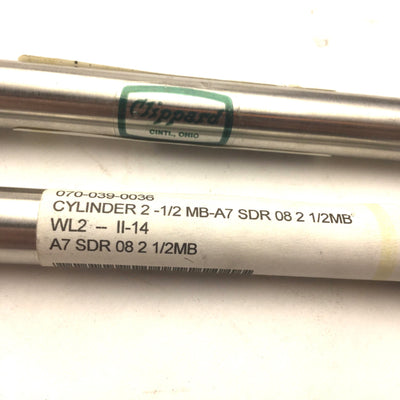 New Lot of 2 Clippard Cylinder 2-1/2 MB-A7 Single Acting Cylinder, Stroke 2-1/2"