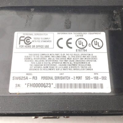 Used Black Box SW625A-R3 Personal Servswitch-2 Port, Voltage: 6VDC, 0.7A
