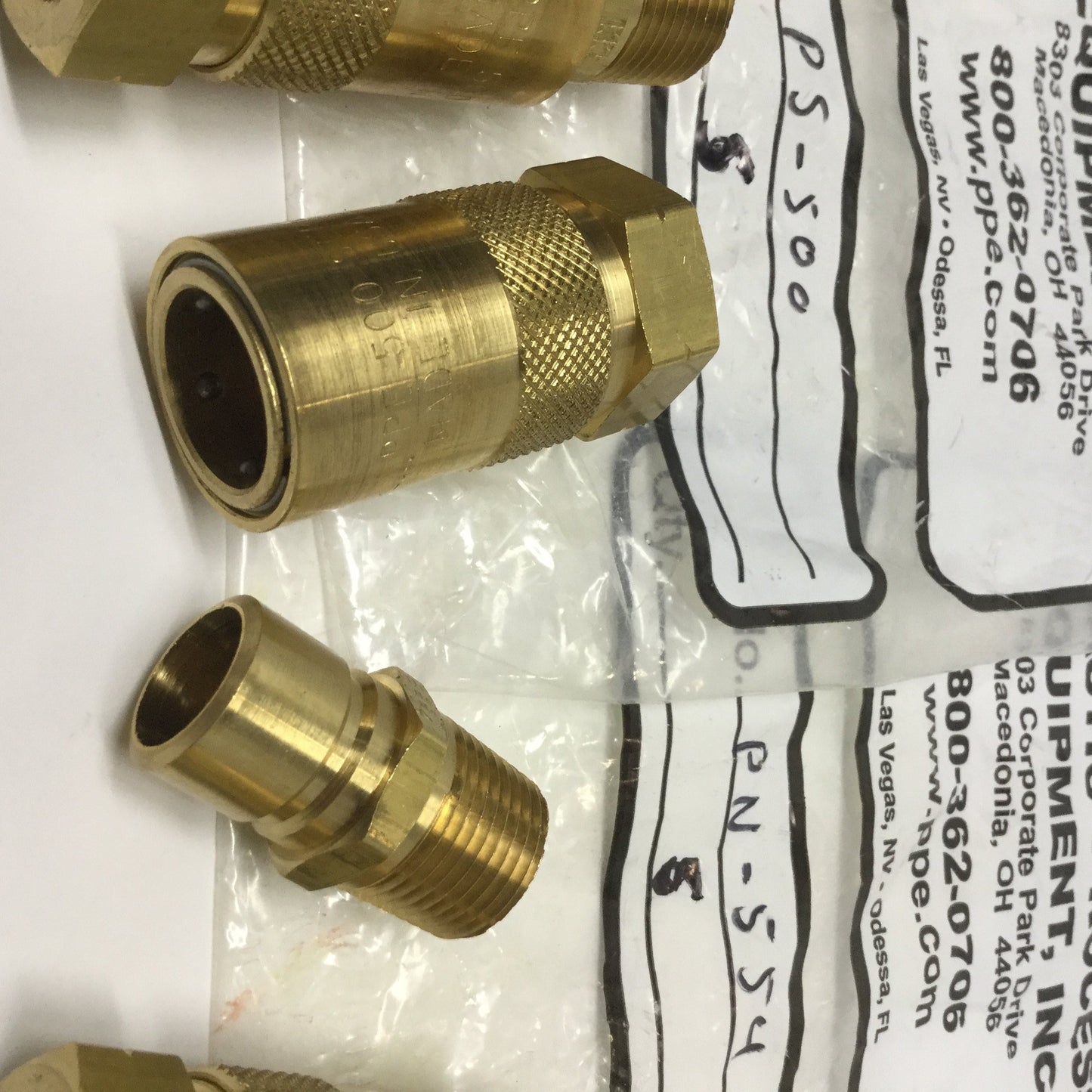 New Lot of 5 PPE PS-500, PN-554 Push-Lok Quick Coupling Brass Socket & Plug 1/2" NPT