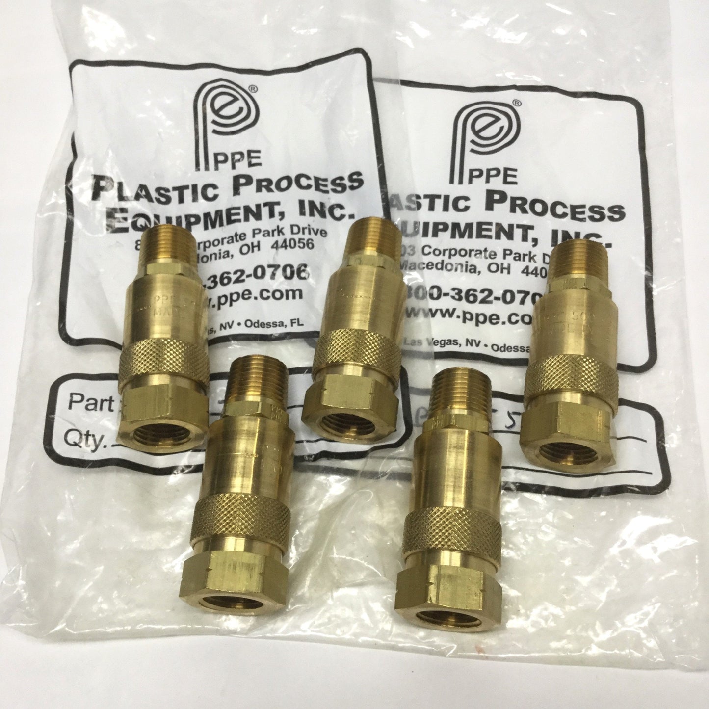 New Lot of 5 PPE PS-500, PN-554 Push-Lok Quick Coupling Brass Socket & Plug 1/2" NPT
