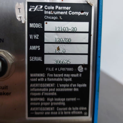 Used Cole Parmer 12103-20 Polystat Refrigerated Bath 13L -30-200℃ 1/4"NPT 120VAC 60Hz