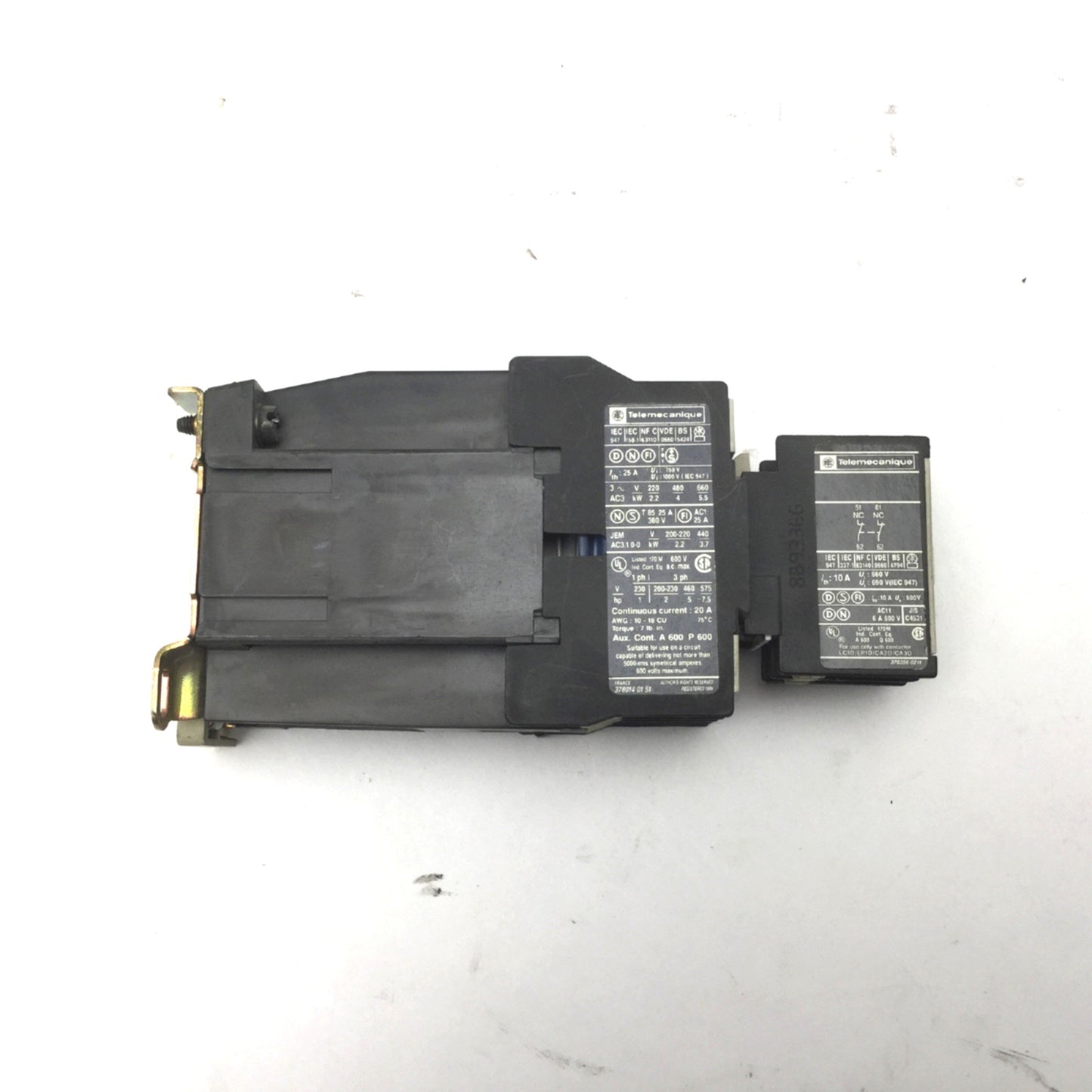 Used Lot of 2 Telemecanique LP1 D0910 Motor Contactors With LA1 DN02 Aux Contactors