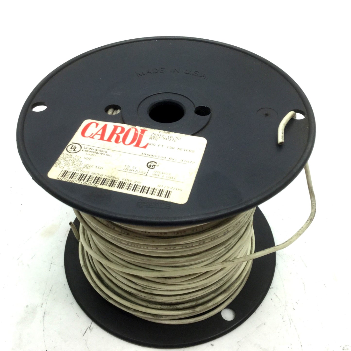 New – Open box Carol 76512.18.02 Hook-Up Wire Spool 16 AWG 26/30 Strands 600V White 500'