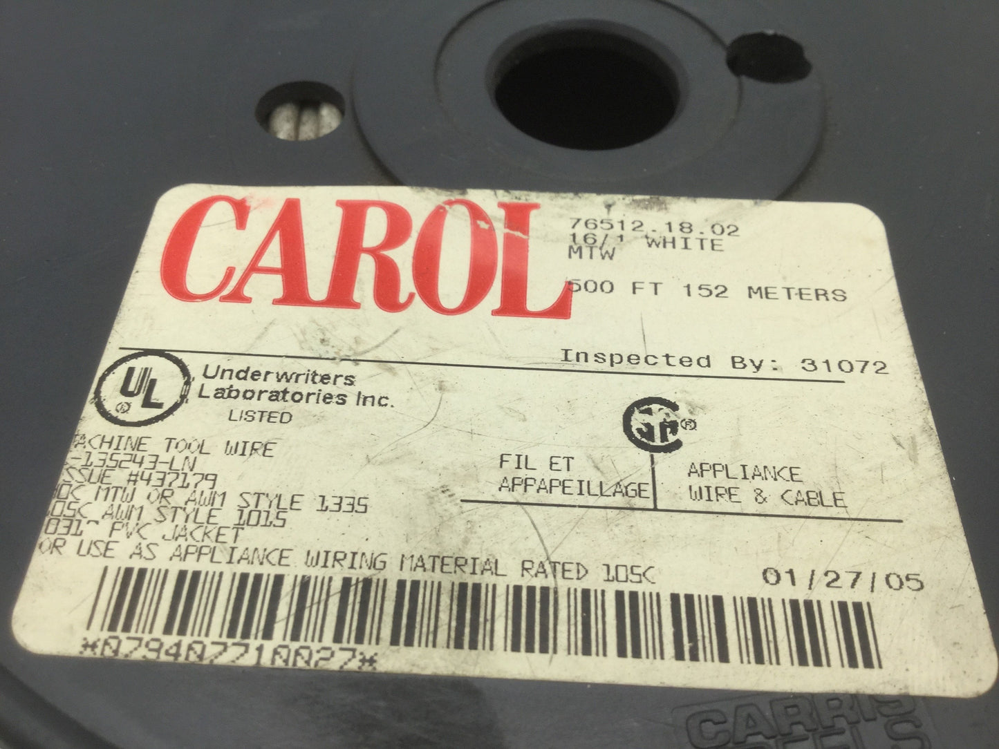 New – Open box Carol 76512.18.02 Hook-Up Wire Spool 16 AWG 26/30 Strands 600V White 500'