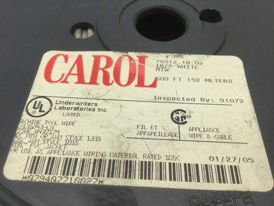 New – Open box Carol 76512.18.02 Hook-Up Wire Spool 16 AWG 26/30 Strands 600V White 500'