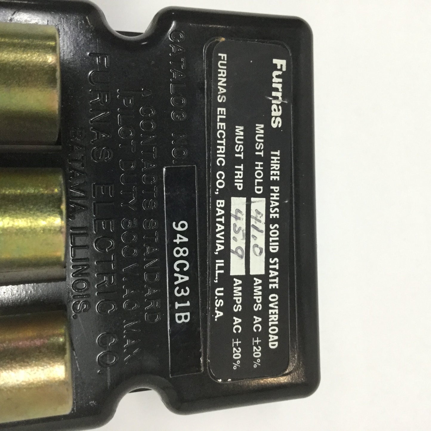 Used Furnas 948CA31B SSR Solid State Relay, 3-Phase Overload, 41.0A Hold - 45.9A Trip