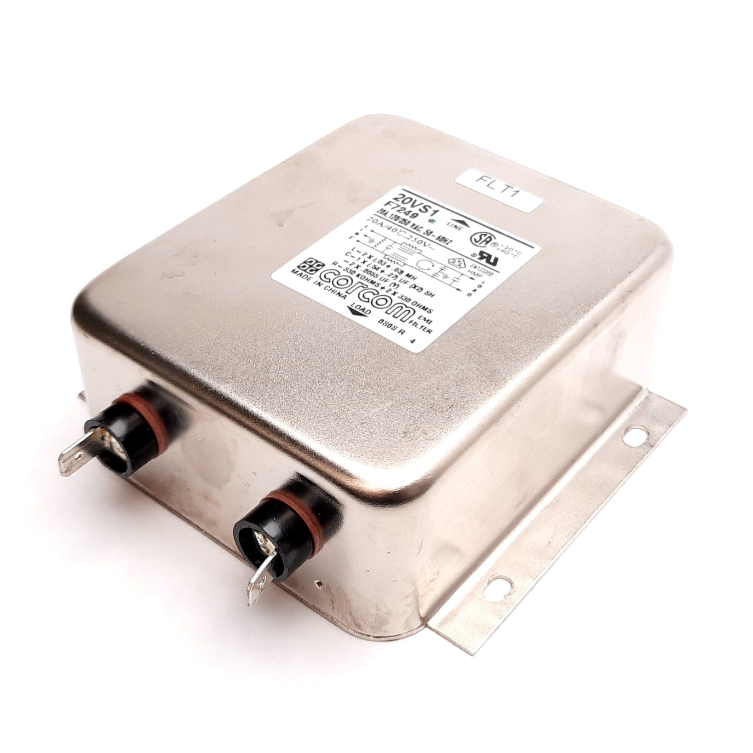 Corcom 20VS1 Line Filter, Spade Terminals, 120/250VAC, 20A, 50/60Hz, 1 ...