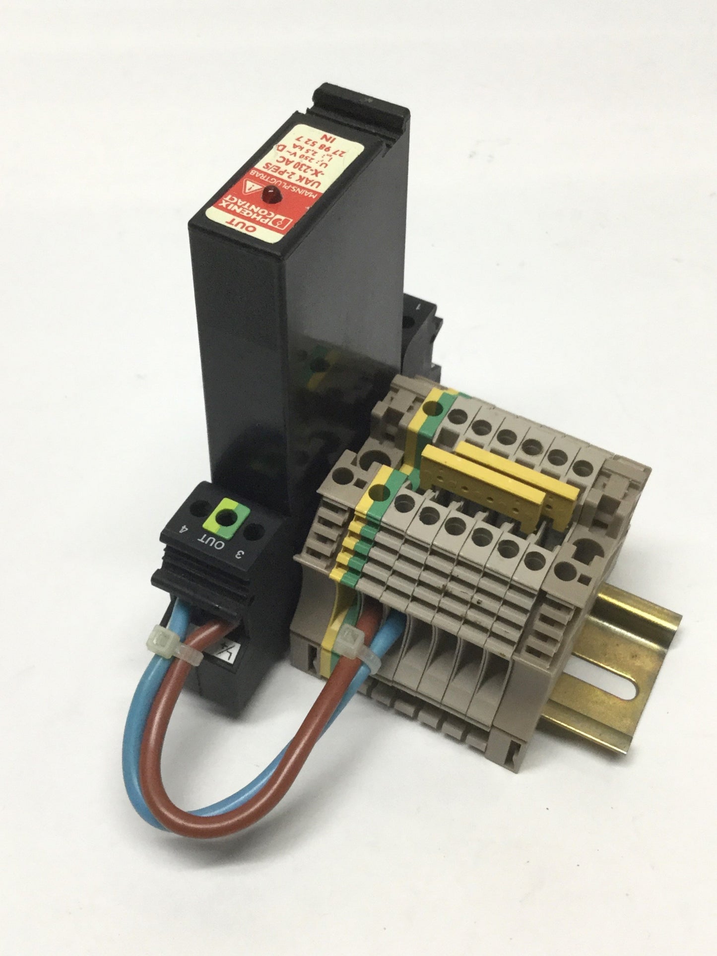 Used Phoenix Contact UAK 2-PE/S-X-230AC-ST Surge Suppressor w/ Base @ Terminal Blocks
