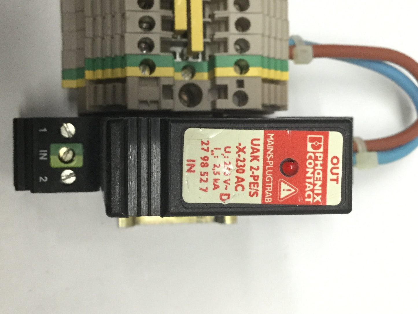 Used Phoenix Contact UAK 2-PE/S-X-230AC-ST Surge Suppressor w/ Base @ Terminal Blocks